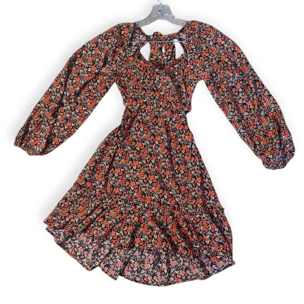 Lush Women's Small Floral Babydoll Milkmaid Mini Dress Open Back Tie